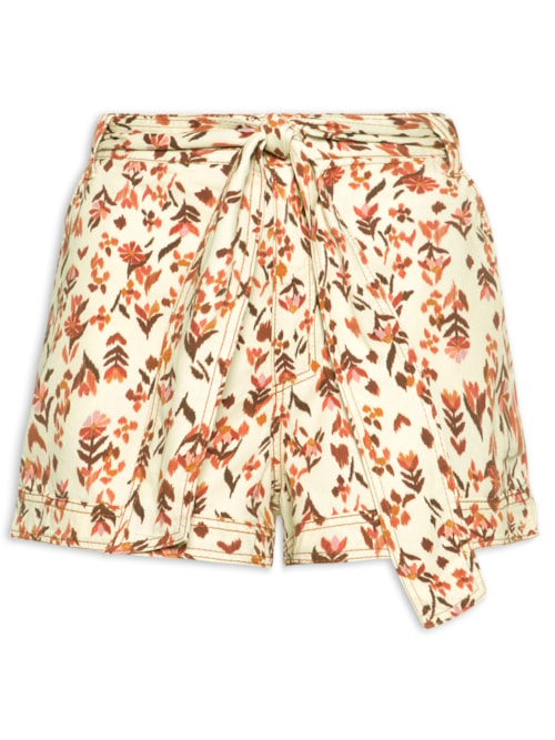 Short Feminino Sarja Estampa Jardim Kat - Amarelo