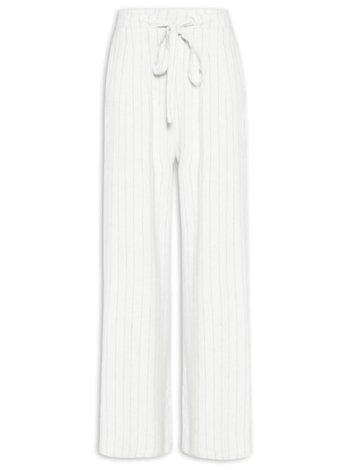 Calça Feminina Pantalona Risca De Giz Com Linho - Branco