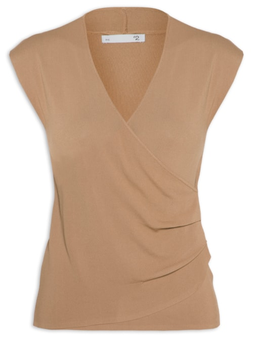 Blusa Feminina Transpassada Em Tricot - Marrom Blusa Feminina Transpassada Em Tricot - Marrom