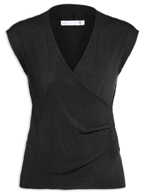 Blusa Feminina Transpassada Em Tricot - Preto Blusa Feminina Transpassada Em Tricot - Preto