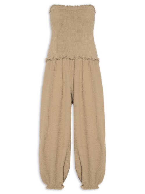 Macacão Feminino Cotton Road Bege Macacão Feminino Cotton Road Bege