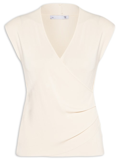 Blusa Feminina Transpassada Em Tricot - Bege Blusa Feminina Transpassada Em Tricot - Bege