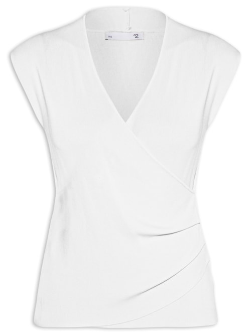 Blusa Feminina Transpassada Em Tricot - Branco Blusa Feminina Transpassada Em Tricot - Branco