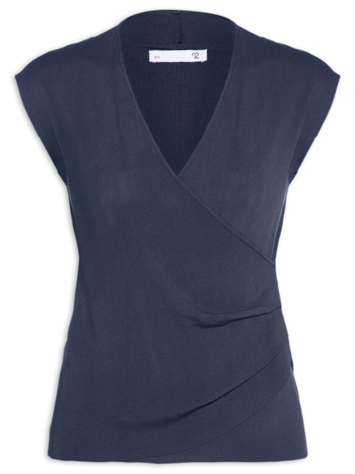 Blusa Feminina Transpassada Em Tricot - Azul Blusa Feminina Transpassada Em Tricot - Azul