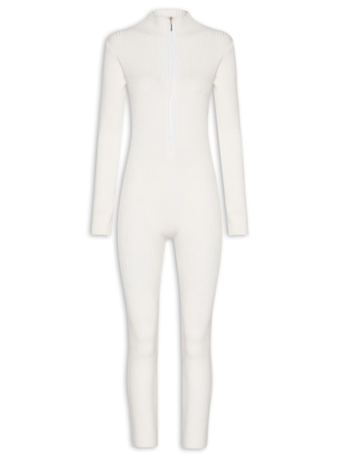 Macacão Feminino Justo Ao Corpo Em Tricot - Off White Macacão Feminino Justo Ao Corpo Em Tricot - Off White