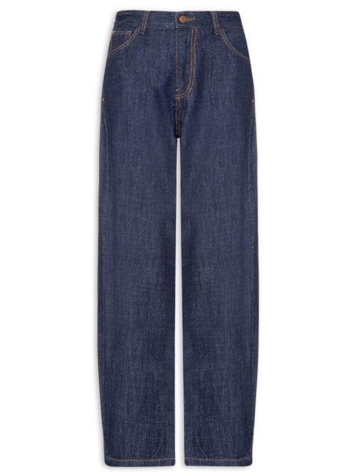 Calça Feminina Jeans Balloon Prega Lateral - Azul