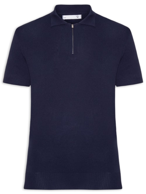 Polo Masculina Zíper Em Tricot - Azul Polo Masculina Zíper Em Tricot - Azul