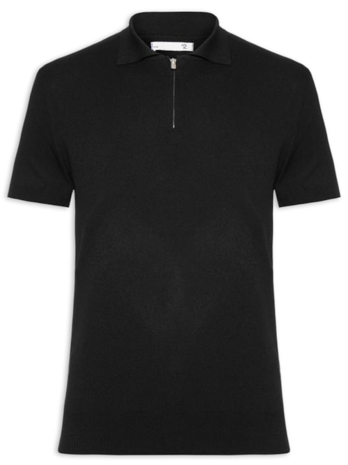 Polo Masculina Zíper Em Tricot - Preto Polo Masculina Zíper Em Tricot - Preto