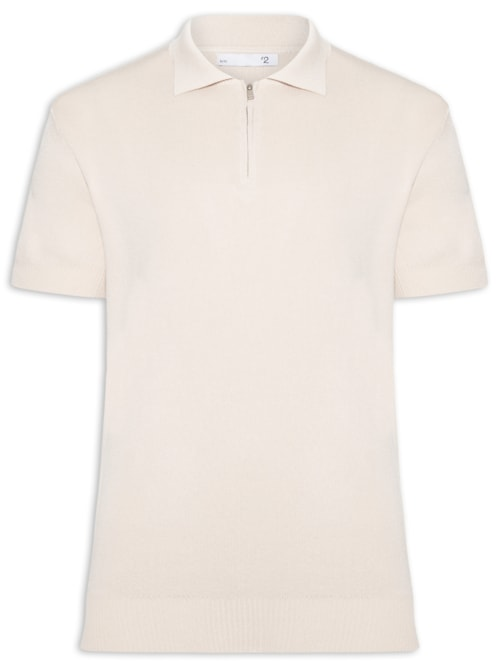 Polo Masculina Zíper Em Tricot - Bege Polo Masculina Zíper Em Tricot - Bege