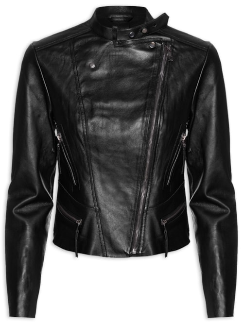 Jaqueta Feminina De Couro Motor Clássica - Preto