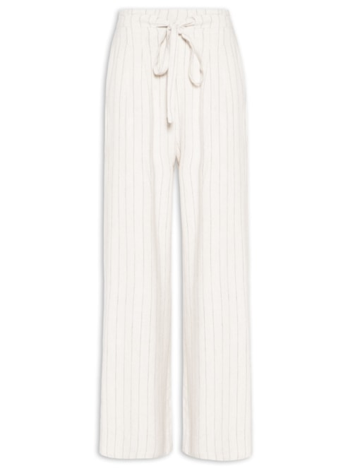 Calça Feminina Pantalona Risca De Giz Com Linho - Bege