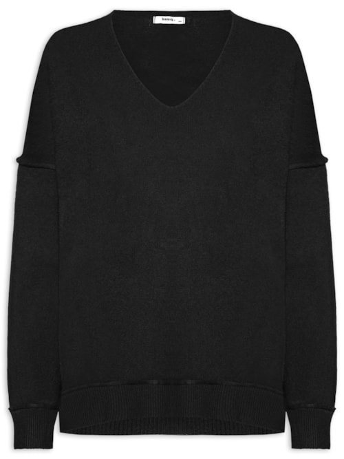Suéter Feminino Tricot Oversized Decote V - Preto