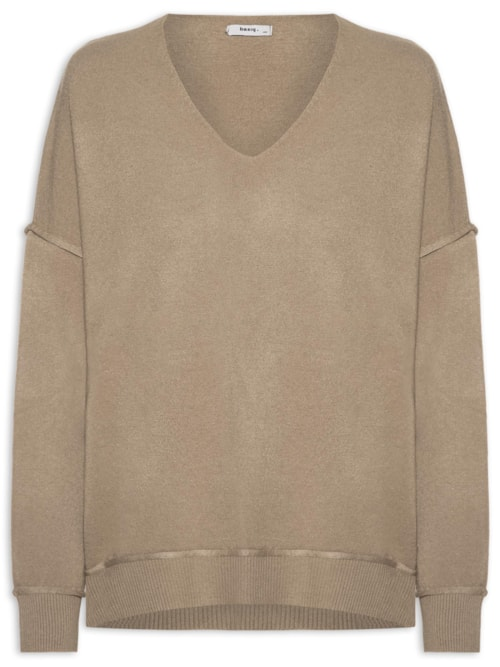 Suéter Feminino Tricot Oversized Decote V- Bege Suéter Feminino Tricot Oversized Decote V- Bege