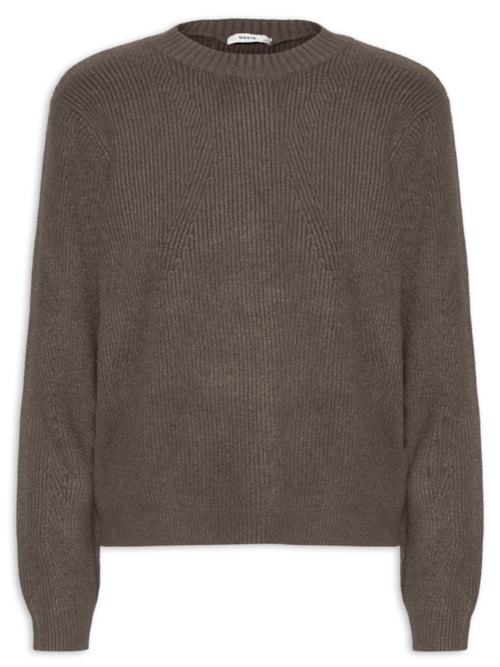 Suéter Feminino Tricot Oversized Gola Ribana - Marrom Suéter Feminino Tricot Oversized Gola Ribana - Marrom