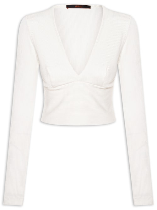Blusa Feminina Decote V Manga Longa - Branco Blusa Feminina Decote V Manga Longa - Branco