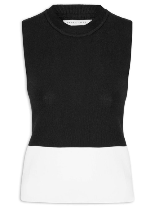 Regata Feminina Bicolor Em Tricot - Preto Regata Feminina Bicolor Em Tricot - Preto