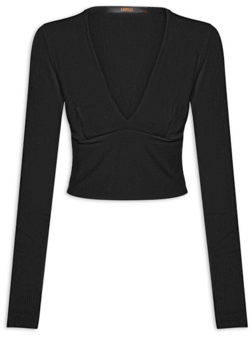 Blusa Feminina Decote V Manga Longa - Preto Blusa Feminina Decote V Manga Longa - Preto