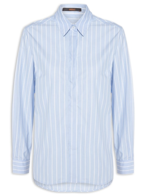 Camisa Feminina Tricoline Riscas Ampas - Azul Camisa Feminina Tricoline Riscas Ampas - Azul