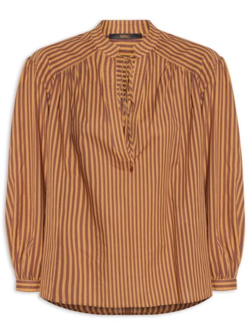 Camisa Feminina De Voil Listrada - Laranja