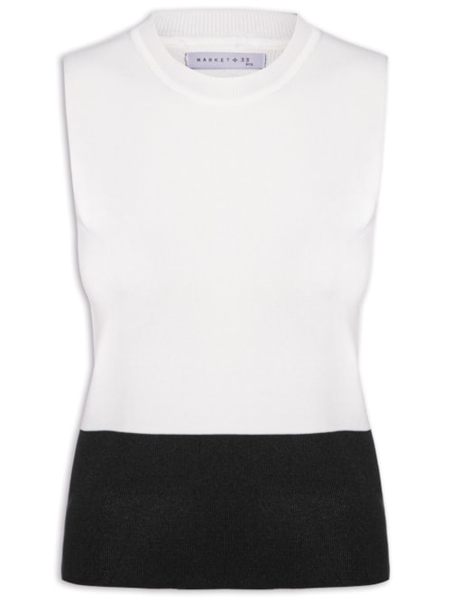 Regata Feminina Bicolor Em Tricot - Off White Regata Feminina Bicolor Em Tricot - Off White