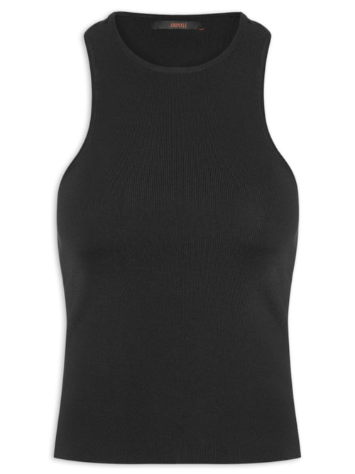 Regata Feminina De Tricot Decote Costas Assimétrica - Preto Regata Feminina De Tricot Decote Costas Assimétrica - Preto