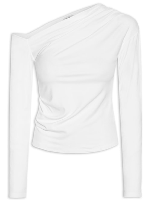 Blusa Feminina Decote Assimétrico Manga Longa - Branco Blusa Feminina Decote Assimétrico Manga Longa - Branco