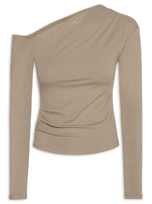 Blusa Feminina Decote Assimétrico Manga Longa - Bege Blusa Feminina Decote Assimétrico Manga Longa - Bege