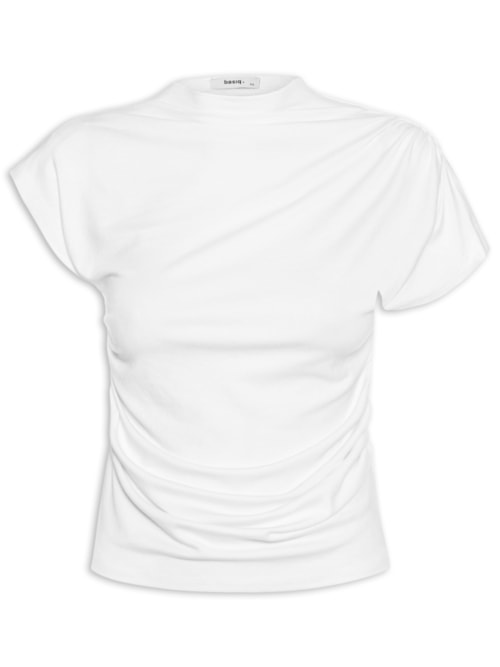 Blusa Feminina Drapeada Assimétrica - Branco Blusa Feminina Drapeada Assimétrica - Branco
