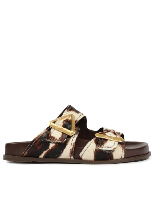 Sandália Feminina Papete Triangle Couro - Animal Print Sandália Feminina Papete Triangle Couro - Animal Print