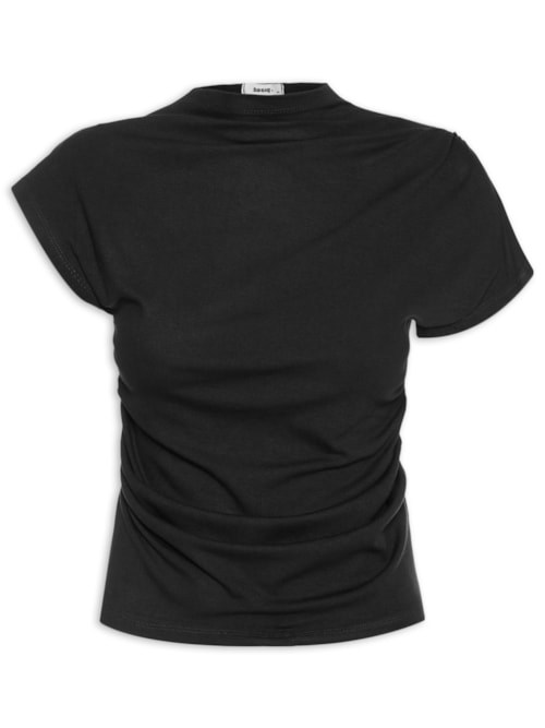 Blusa Feminina Drapeada Assimétrica - Preto Blusa Feminina Drapeada Assimétrica - Preto