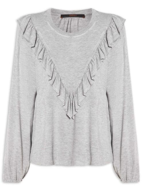 Blusa Feminina Manga Comprida Babado - Cinza Blusa Feminina Manga Comprida Babado - Cinza