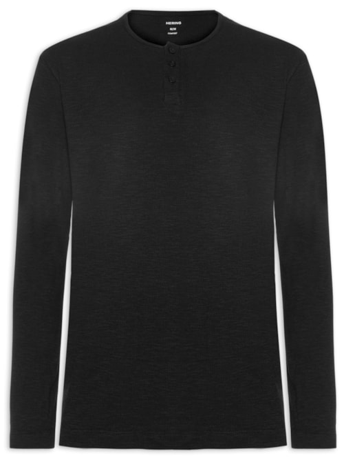 Camiseta Masculina Henley Ml Em Malha Th - Preto Camiseta Masculina Henley Ml Em Malha Th - Preto