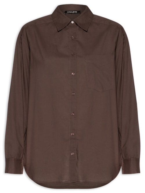 Camisa Feminina Básica Com Bolso - Marrom Camisa Feminina Básica Com Bolso - Marrom