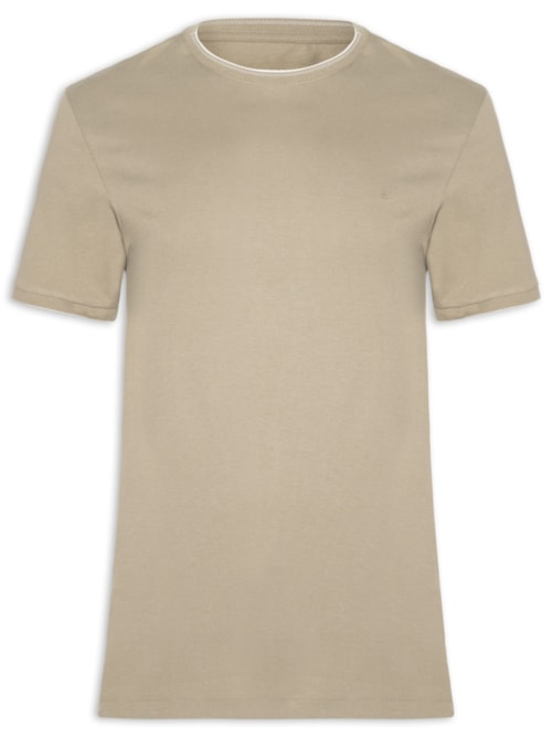 Camiseta Masculina Básica Friso Na Gola - Bege Camiseta Masculina Básica Friso Na Gola - Bege