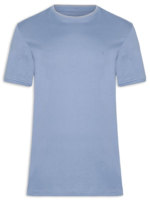Camiseta Masculina Básica Friso Na Gola - Azul