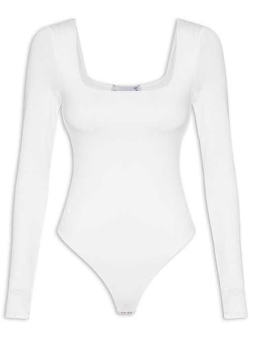 Body Feminino Manga Longa E Decote Quadrado - Branco Body Feminino Manga Longa E Decote Quadrado - Branco