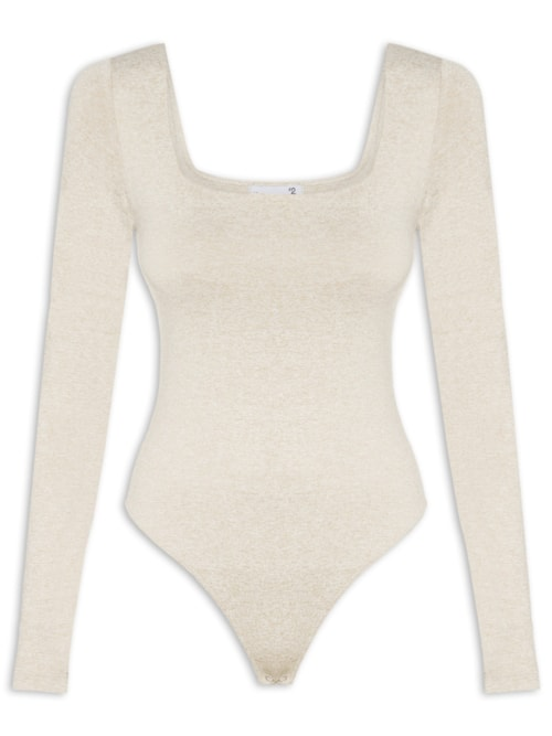 Body Feminino Manga Longa E Decote Quadrado - Bege Body Feminino Manga Longa E Decote Quadrado - Bege