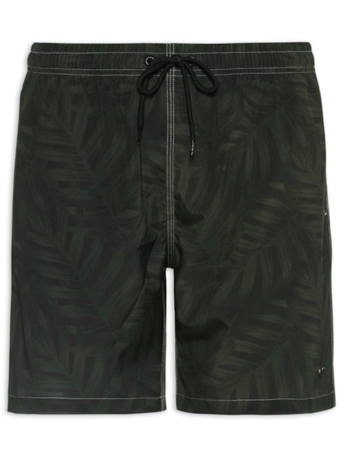 Shorts Masculino Praia Estampa Folhagem Camuflado - Verde
