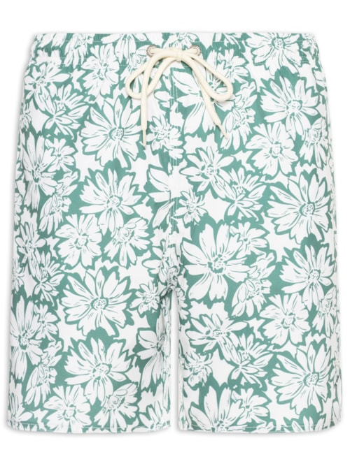 Shorts Masculino Praia Estampa Margarida Bicolor - Verde