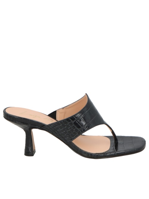 Sandália Feminina Em Couro Croco - Preto Sandália Feminina Em Couro Croco - Preto