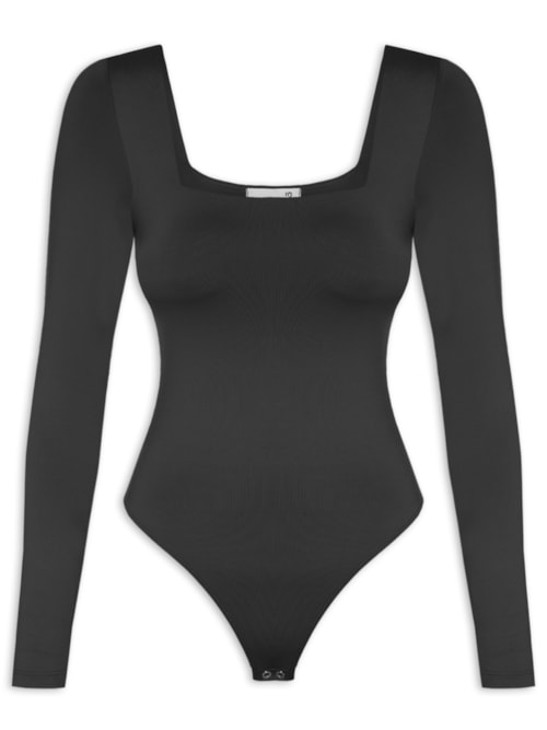 Body Feminino Manga Longa E Decote Quadrado - Preto Body Feminino Manga Longa E Decote Quadrado - Preto