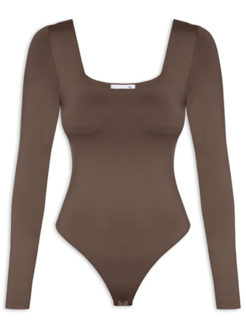 Body Feminino Manga Longa E Decote Quadrado - Marrom Body Feminino Manga Longa E Decote Quadrado - Marrom