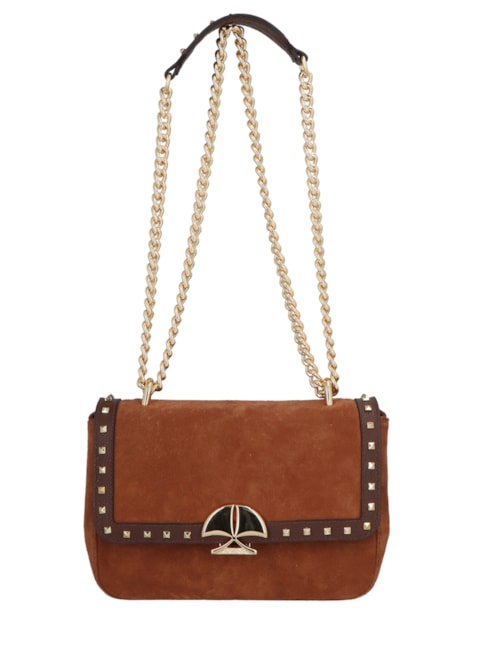 Bolsa Femininha Média Couro Alça Corrente - Marrom Bolsa Femininha Média Couro Alça Corrente - Marrom