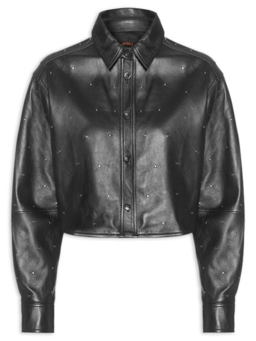 Jaqueta Feminina De Couro Mini Tachas - Preto Jaqueta Feminina De Couro Mini Tachas - Preto