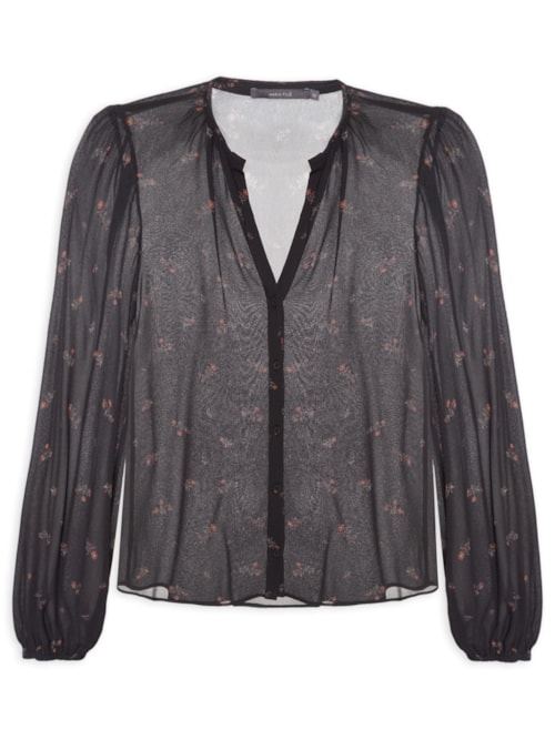 Blusa Feminina Manga Longa Estampa Lily - Preto