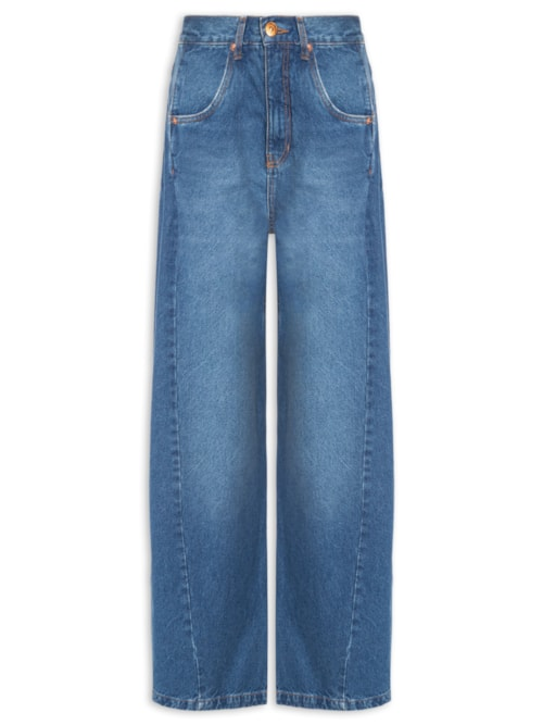 Calça Feminina Jeans Recorte Com Prega - Azul