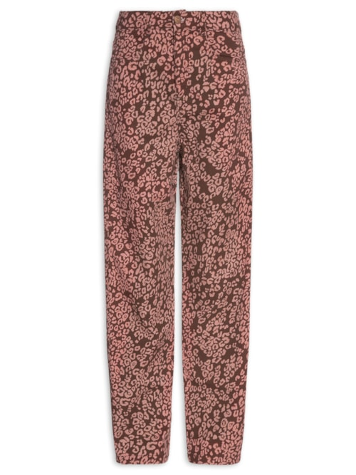 Calça Feminina Sarja Estampa Felina - Marrom