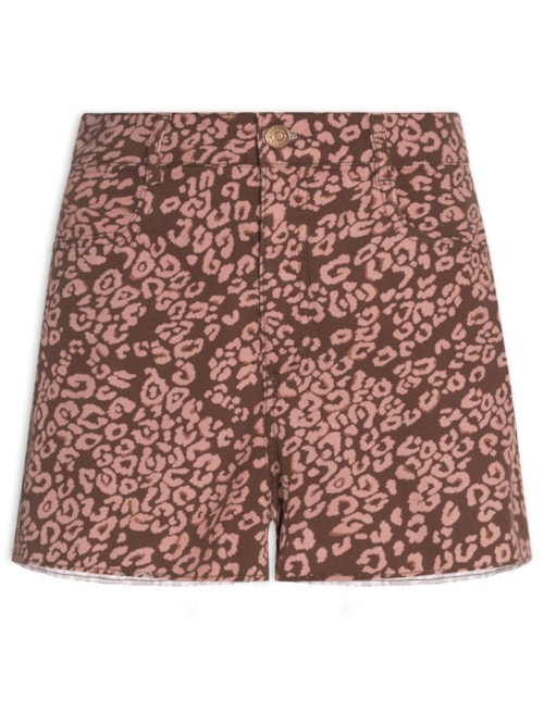 Short Feminino Sarja Estampa Felina - Marrom