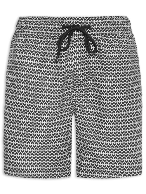 Short Masculino Beachwear Estampado - Preto