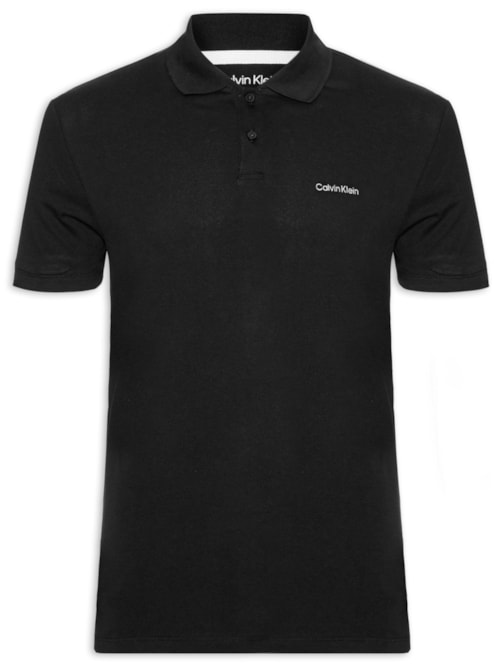 Polo Masculina Manga Curta Logo Silver Jersey - Preto